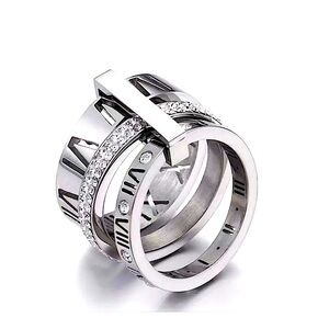 NEW Large Women's Stacking White Gold Plated Simulated Diamond Ring, Size‎ 5